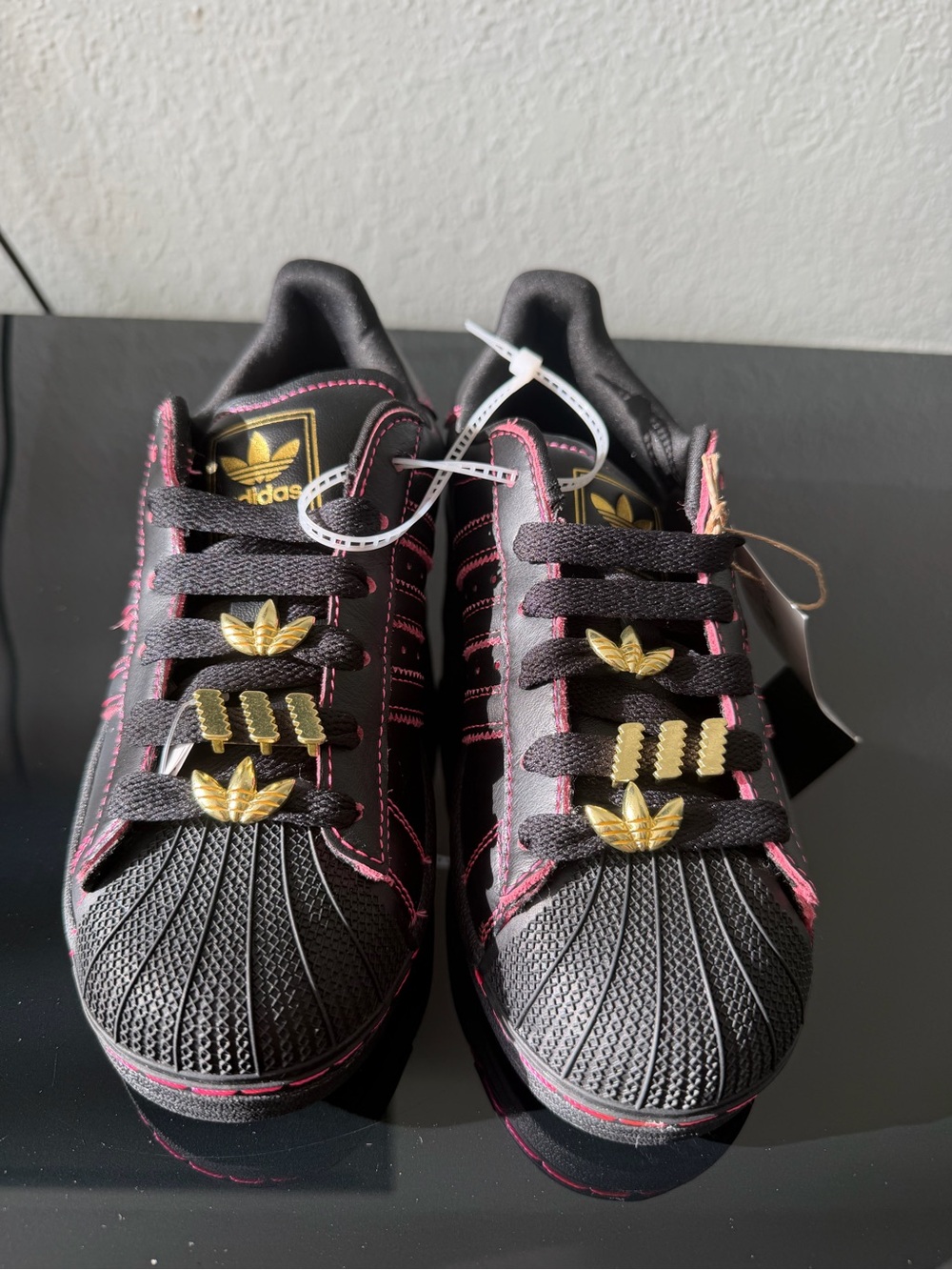 NWT Adidas Black and Pink Women's Sneakers with Gold Accents - Picture 3 of 6